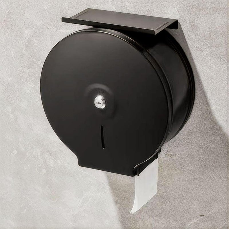 TOBEFORT Commercial Jumbo Toilet Paper Dispenser with Shelf, Black Stainless Steel Toilet Paper Holder Wall Mount, 9 Inch Bathroom Tissue Roll Dispenser with Lock Key - Image 3